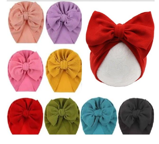 Pack of 3 Premium Turban Caps for Baby Girls Newborn Kids Big Bow Hat Hair Band Cute Stylish mixcolor turban Cap