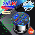 250W PD Car Charger QC3.0 Fast Charge 6-in-1 Car Cigarette Lighter Plug 6 Port Car Charger Flash Charge with Digital Display ﻿. 