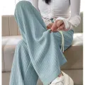 Summer Cool Ice Silk Straight Pants Women Fashion High Waist Wide Leg Trousers Female Solid Sagging Feeling Baggy Casual Pants. 
