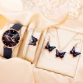 5PCS Set Women Fashion Butterfly Quartz Watch Brand Design Female Clock Leather Band Ladies Casual Wrist Watch Reloj Mujer.
