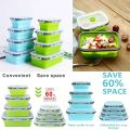 1/4pcs Collapsible Silicone Food Storage Container Stackable Space Saving Lunch Box Microwaveable Foldable Kitchen Accessories. 