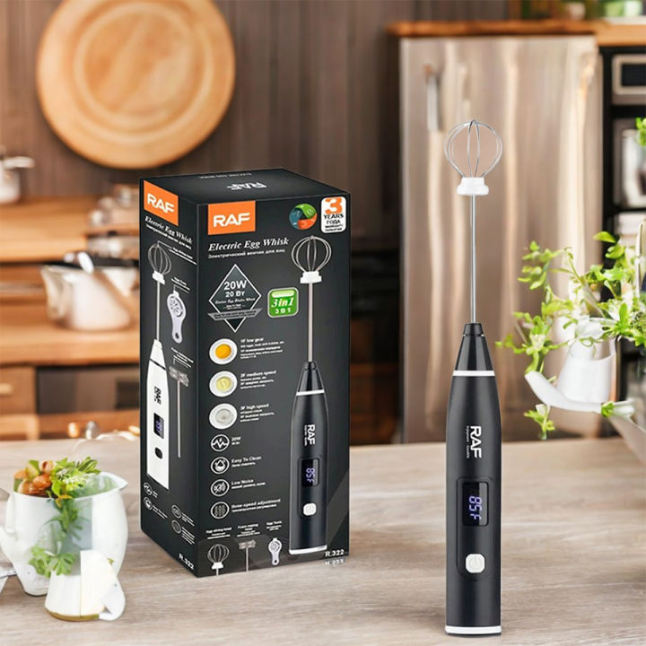 RAF 2 in 1 Rechargeable Coffee Beater & Egg Whisker R.322 – 3 Speeds & Digital Display