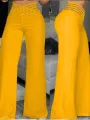 Elegant High Waist Flared Women Pants Office Casual Crisscross Sheer Mesh Patch Mesh Patch Casual Trousers Women Clothes. 