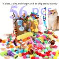 56pcs/28pcs/14pcs Cat Toys Mixed Pack. A Combination of Various Plastic Toys and Plush Toys Suitable for Multiple Cats To Play. 