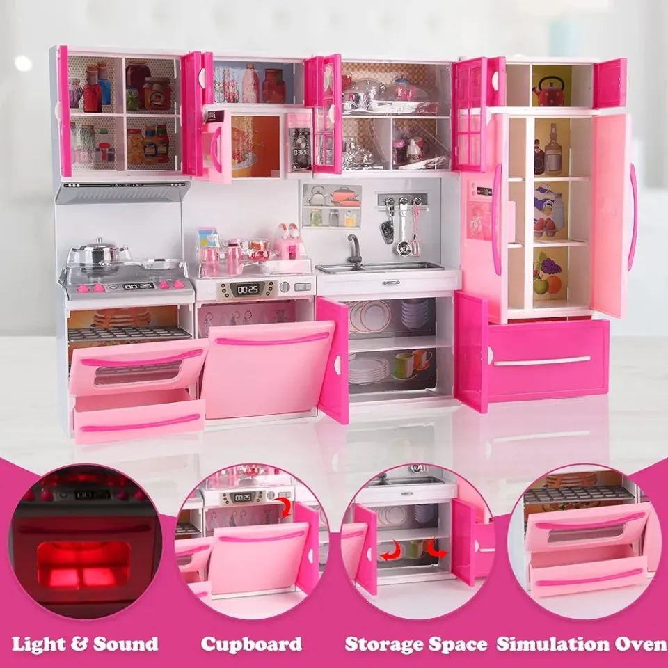 Deluxe My Modern Kitchen Mini Playset with Doll Pink Kitchen