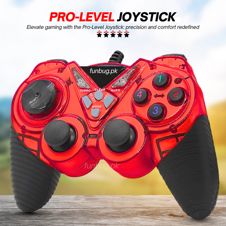 【Premium-Quality】 FunBug JoyStick Wired USB 2.0 Black Gamepad Joystick Joypad Game Controller for PC, Laptop, Computer, Mobile, Android TV ~ Double Shock Vibration Ultimate Joystick Gaming Controller for Win7/8/10/11 XP, PS3 & Vista ~ By FunBug