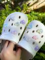 10pcs Set Heart Shaped Shoe Decoration With Hole, Detachable Flower Garden Shoe DIY Decorative Buckle.