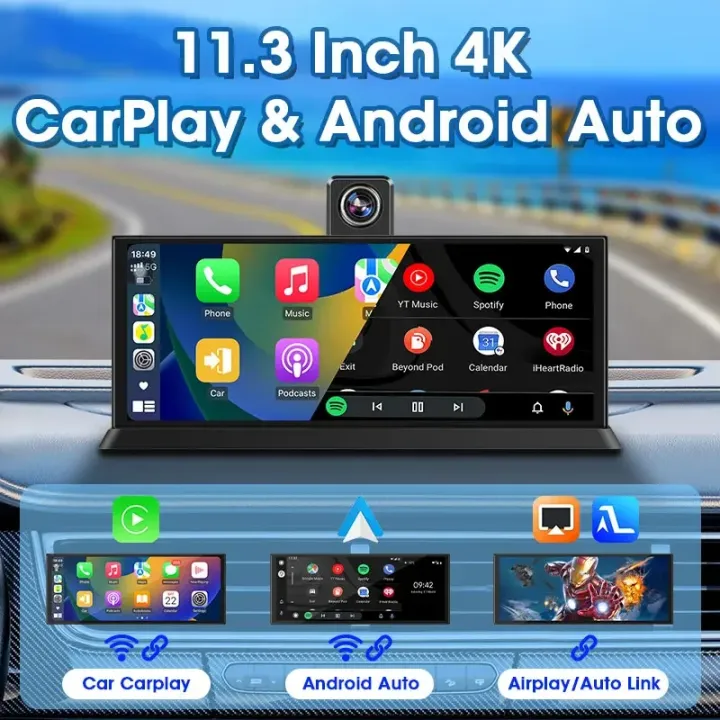 11.3%20inch%20Car%20Multimedia%20Player%204K%20360%C2%B0%20Rotating%20Camera%20Wireless%20Carplay%20Android%20Auto%20Dash%20Cam%20Video%20Recorder%20Dashboard%20Car%20DVR%20-%20Image%203
