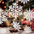 12Pcs White Glitter Raw Pulp Plastics Paper Snowflake Ornaments Christmas Venue Decoration Xmas Tree Pendant Home Winter Parties. 