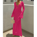 New Style Knitting Hollow Out V-Neck Long Sleeve Dress Ladies Beach Holiday Backless Bikini Cover-Ups Sunscreen Long Dress. 