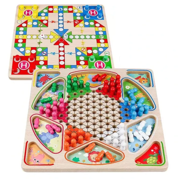 Mini Checkerboards 2 in 1 Double-Faced Mini Chess Game Checkerboard Wooden Flying Chess ...