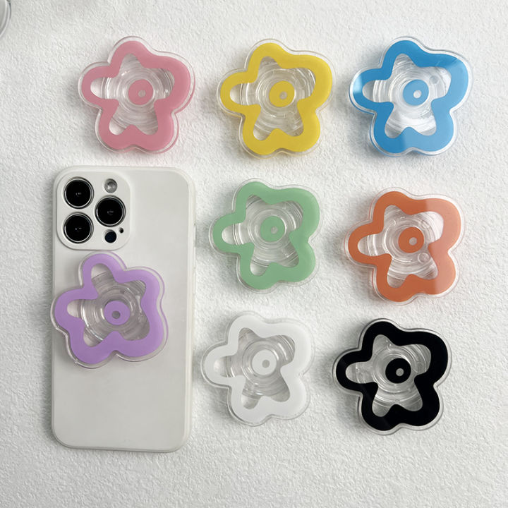 4mm Acrylic Solid Color Transparent Flower Mobile Phone Holder Creative Lazy Desktop Support Back Sticker Mobile Phone Ring