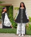 Two Piece Pearl Moti Work Frock With Printed Sleeves And Printed Flapper - Ready Made Suit - Ready To Stitch For Girls And Womens - Party Wear Dresses. 
