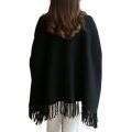 Women Poncho Coat Solid Elegant Pullover Female Jumper Irregular Tassel. 