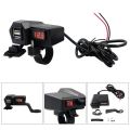 10-24V 3.1A Dual USB Port Motorcycle Charger with Voltmeter Waterproof Fast-Charging Cable for 12V/24V Bikes, ATV, Boats.