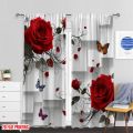 2pcs 2D flat printing Window Curtains Red Rose Butterfly Cubes Digital Printed Polyester Drapes Holiday Decorations Use for.