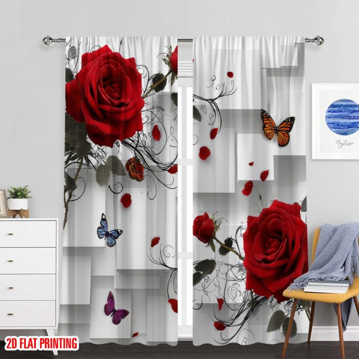 2pcs%202D%20flat%20printing%20Window%20Curtains%20Red%20Rose%20Butterfly%20Cubes%20Digital%20Printed%20Polyester%20Drapes%20Holiday%20Decorations%20Use%20for%20-%20Image%206