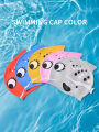 Children's Silicone Waterproof Swimming Cap - Cartoon Fish Spot Design Unisex Soft No Pressure for Boys Girls.