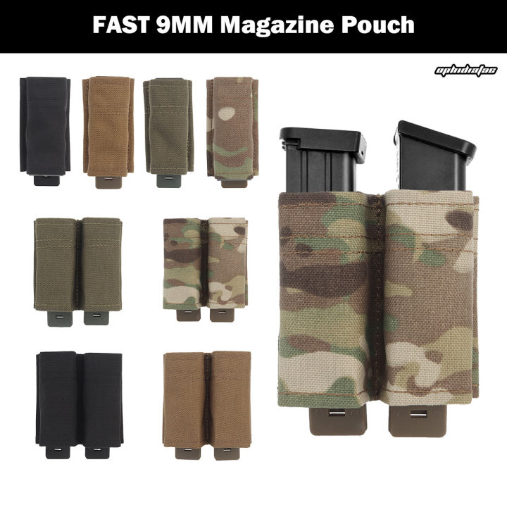 FAST 9MM Pistol Single/Double Magazine Pouch MOLLE Mag Pouch with Quick Release Kydex Insert for GLOCK M9 P226 HK USP