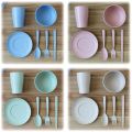 6 Pcs/Set Wheat Straw Baby Tableware Children Food Dishes Bowl Feeding Infant Learning Dinnerware Spoon Chopsticks Fork Cup New. 