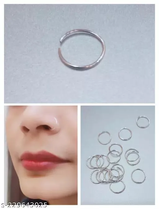 20pcs Set 10 PCs Sprill Silver 10 Pcs Plain Silver Nose Ring Nose Pin for Piercing