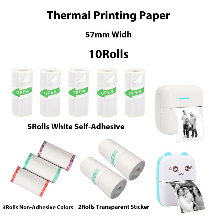 Printable Paper 10 Rolls Mini Printer Paper Thermal Label 57 X 25mm White Printable Heat Sensitive Thermal Paper Rolls