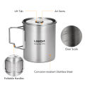 LIXADA 750ml Stainless Steel Pot Portable Water Mug Cup with Lid and Foldable Handle Outdoor Camping Cooking Picnic Equipment. 