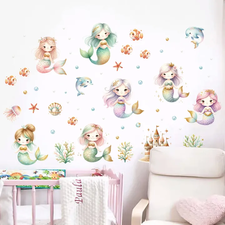Cartoon%20Jellyfish%20Mermaid%20Wall%20Stickers%20for%20Kids%20Room%20Decor%20Background%20Girls%20Bedroom%20Living%20Room%20Home%20Decoration%20Wall%20Decal%20Glow%20-%20Image%204