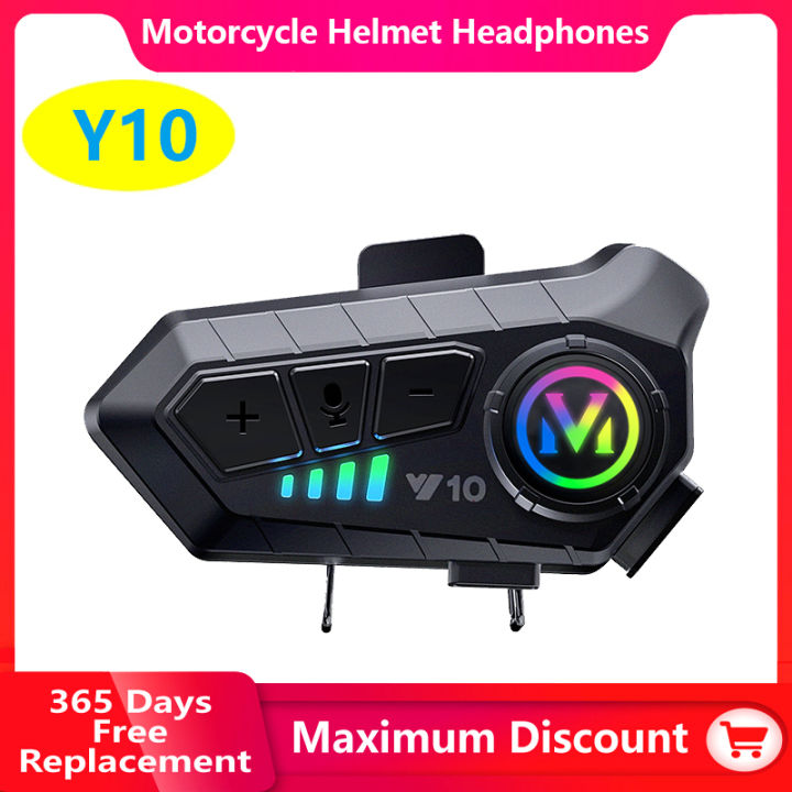 Y10 Motorcycle Helmet Bluetooth Headset IPX6 Waterproof The Large Batterylasts 48 Hours lntelligent Noise Reduction