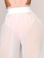 Hot Selling Mesh Wide Leg Pants In Europe And America  Perspective High Waisted Straight Leg Pants Solid Color Loose Pants. 