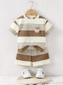 2025 New Baby Summer Cool Breathable Knit Round Neck T-Shirt + Shorts 2-Piece Set Outfit for Boys Girls Infant Toddler Clothing.