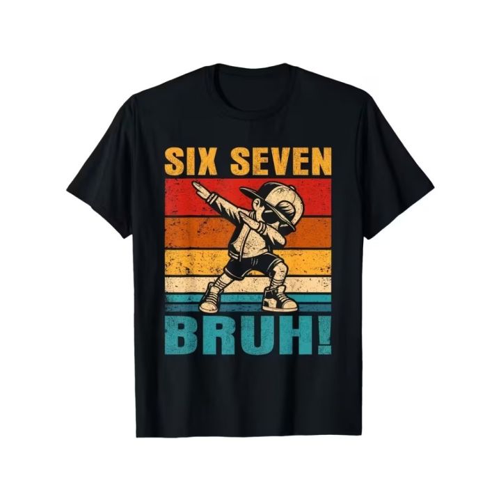 Funny Six Seven Bruh Internet Meme T-shirt for Boys and Girls 67 Digital Design with Dab Dance Casual Round Neck Children Tshirt