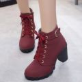 Boots Women Shoes Women Fashion High Heel Lace Up Ankle Boots Ladies Buckle Platform Artificial Leather Shoes bota feminina 2024. 