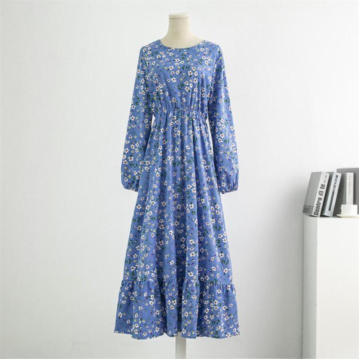 Spring%20Autumn%20Women%20Chiffon%20Dresses%20Casual%20Floral%20Printed%20Bark%20Crinkling%20Long%20Dresses%20O-neck%20Long%20Sleeve%20Loose%20Muslim%20Maxi%20Dress%20-%20Image%203