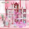 4--Storey Big Doll House Villa with 4 Dolls Children's Family DIY Accessories Assembly Dream Castle Toy Girl Gift. 
