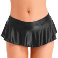 Womens  Mini Skirt Nightwear Low Rise Glossy Ruffled Short Miniskirt Clubwear Solid Color ruffled Female Bikini Cover Ups. 