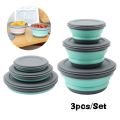 Portable Folding Lunch Box Bowl Sets Silicone 3Pcs/Set Food Container Outdoor Camping Tableware Set Foldable Salad Bowl with Lid.