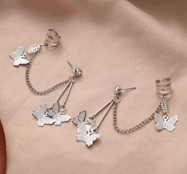 Pair%20of%20(2%20Pcs)%20Silver%20plated%20Long%20Chain%20Butterfly%20Design%20Ear%20Cuffs%20Earrings%20for%20Women%20and%20Girls%20-%20Image%204