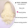 Blonde synthetic wig with straight bangs Ladies Cosplay wig High temperature silk wig set with big waves and long curly hair. 
