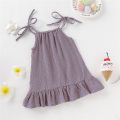 1-5 Years Old Kid Girl Summer Breathable Cotton Slip Dress Adjustable  Solid Color Halter Dress Toddler Girl Holiday Beachwea. 