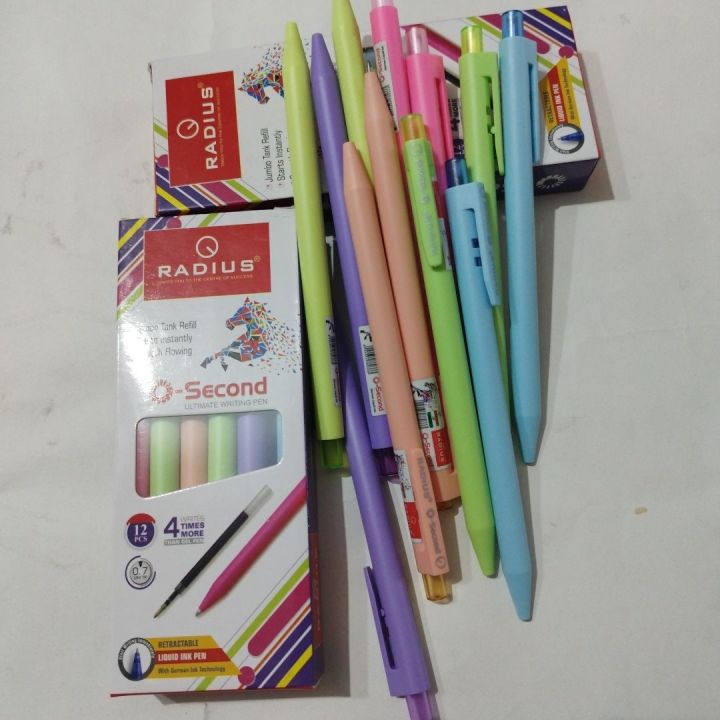 Radius Colorful Ball Pen Black/ Blue Ink 12 Pcs Set