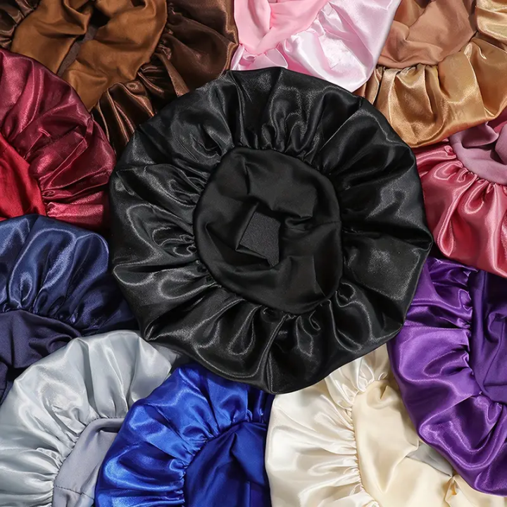 1pc%20Women's%20Solid%20Color%20Satin%20Wide-Brimmed%20Shower%20Cap,%20Suitable%20For%20Daily%20Use%20Silk%20Bonnet%20Satin%20Bonnet%20-%20Image%204