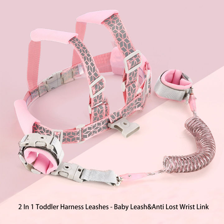 2 In 1 Toddler Harness Leashes,Reflective Harnesses with Anti Lost Wrist Link for 1-8 Years Children Walking Safety Harness.