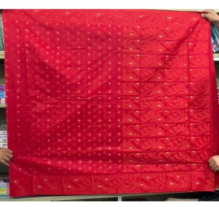 Latest%20Collection%20With%20Gorgeous%20Design%20Fashionable%20Red%20Color%20Half%20Silk%20Jamdani%20Saree%20for%20woman%20-%20Image%205