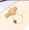 2pcs Women's Fashion Versatile Diamond Steel Band Watch and Breslate. 