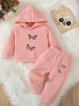 Baby Girl Baby Fashion Butterfly Pattern Hoodie+Sports Pants Two Piece Set Spring and Autumn . 