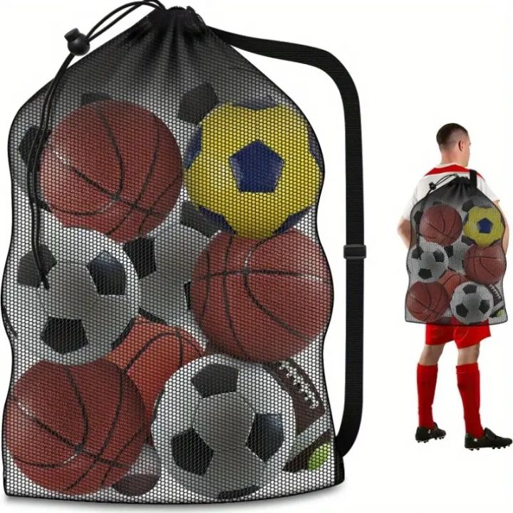 1pc Mesh Bag Extra Large Drawstring Basketball Storage Bag Single Strap Soccer Ball Volleyball Football Net Pack Gym Bags
