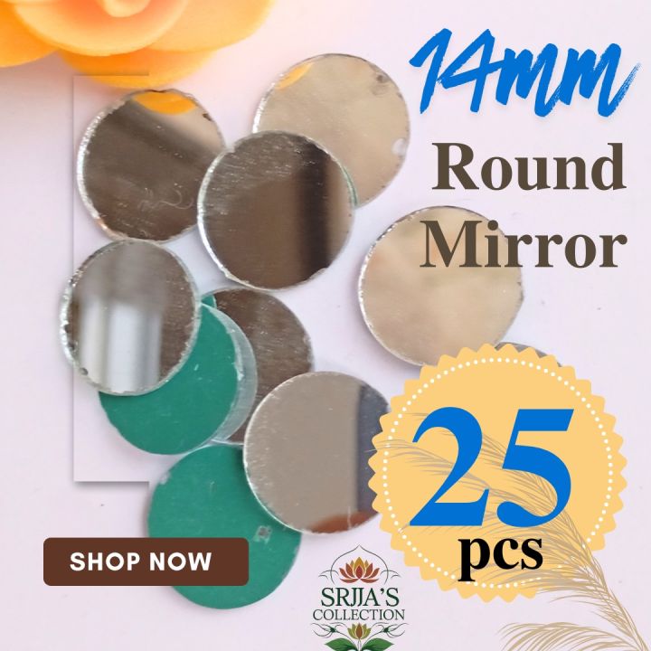 14mm Round Shape Mirror for Jewellery Making, Lippan Art & DIY Craft Work