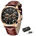 LIGE 9866 luxury fashion chronograph active Men Leather Watch 30M Waterproof - Watch. 