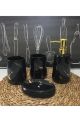 Ceramic Premium Bathroom Set of 4 Pcs - Soap Dispenser, Beaker/Tumbler, Soap Dish, Brush Holder for Washroom Décor and Home Gift Set Fine Porcelain in Self Gold Design (Pearl White). 